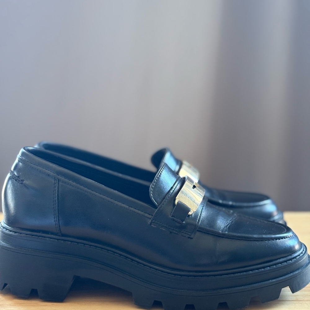 Black Chunky Loafers with Silver Buckle